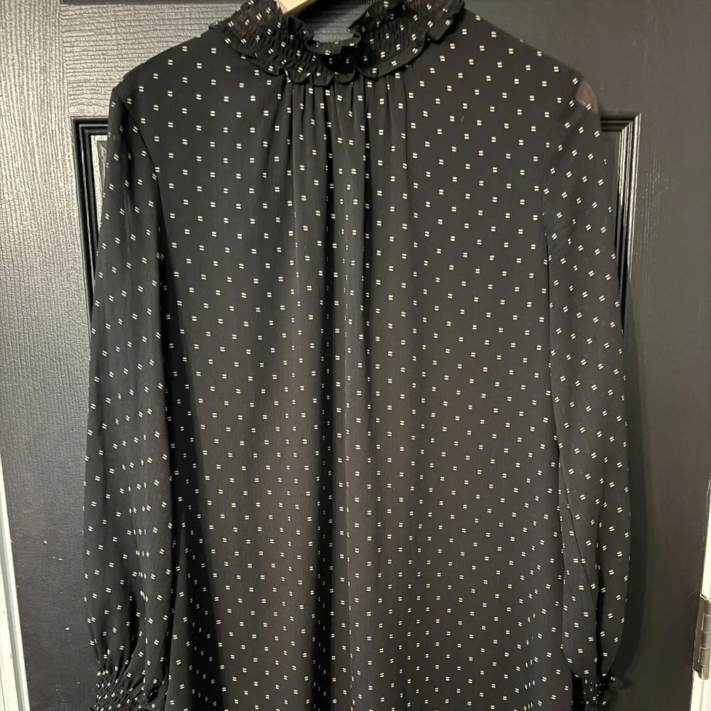 H&M Womens Dress Black White Polka Dot Mid Length Sheer Sleeves - Picture 1 of 5